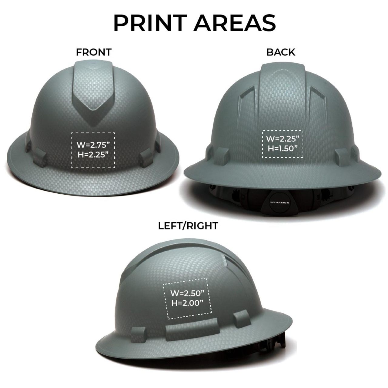 Custom Pyramex Ridgeline HD Full Brim Hard Hat, 4-Point Ratchet Suspension