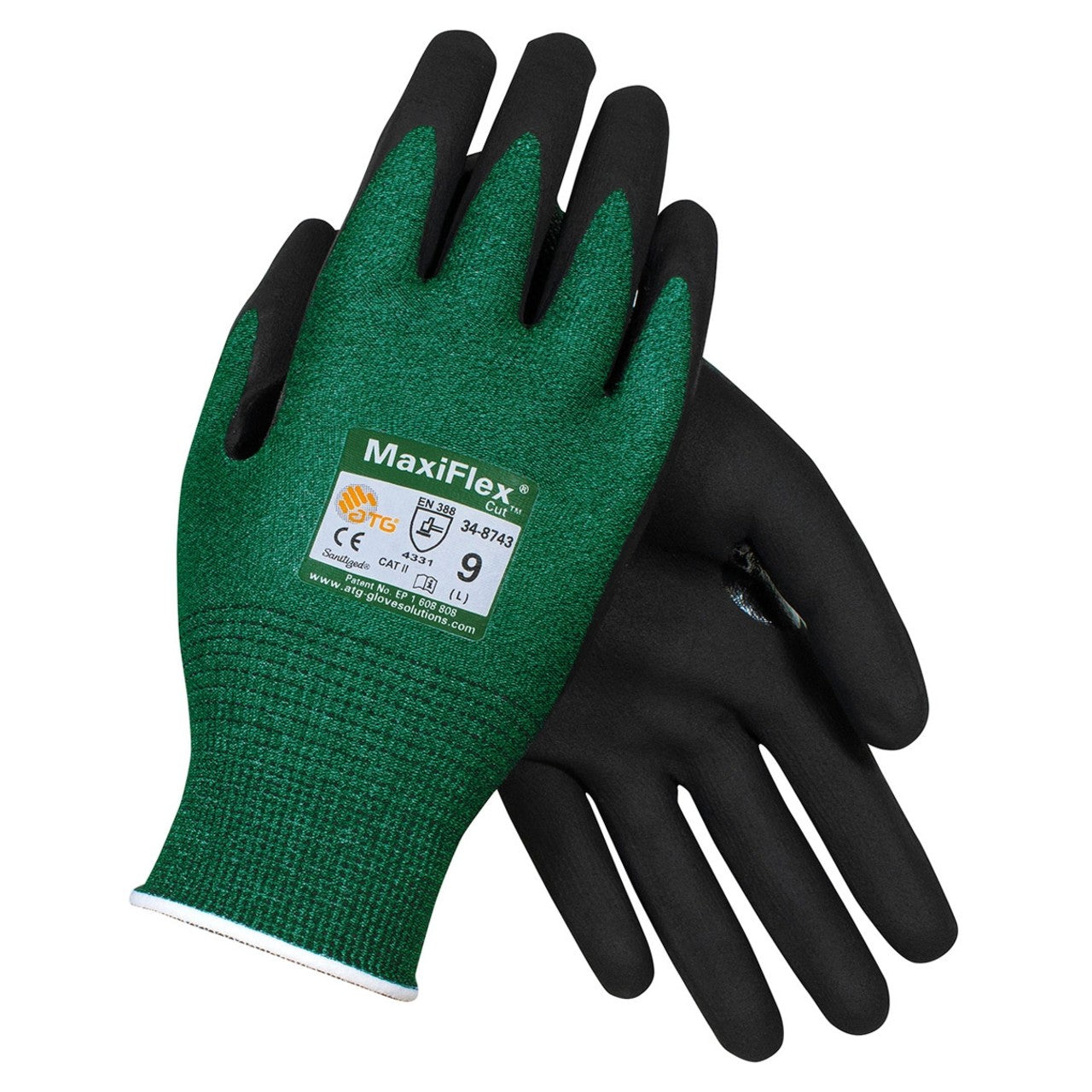 MaxiFlex 34-8743 A2 Cut Resistant Nitrile Coated Gloves, Green