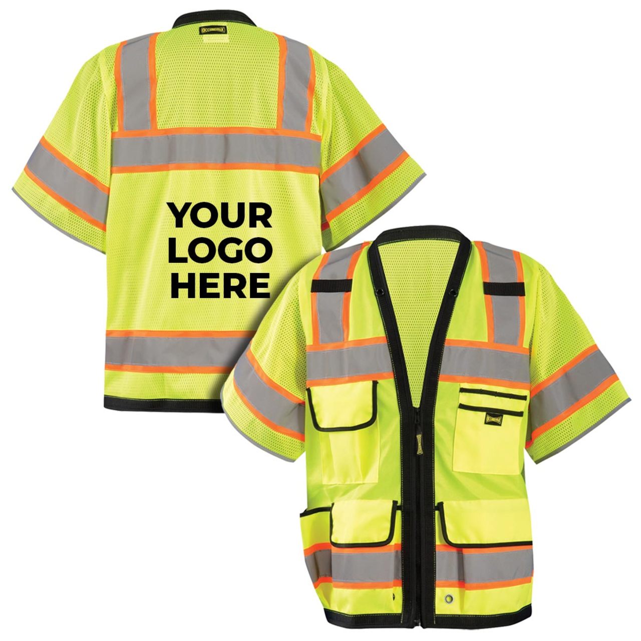 Custom OccuNomix Type R Class 3 Hi-Vis Two-Tone Surveyor Mesh Back Safety Vest, LUX-HDS2T3