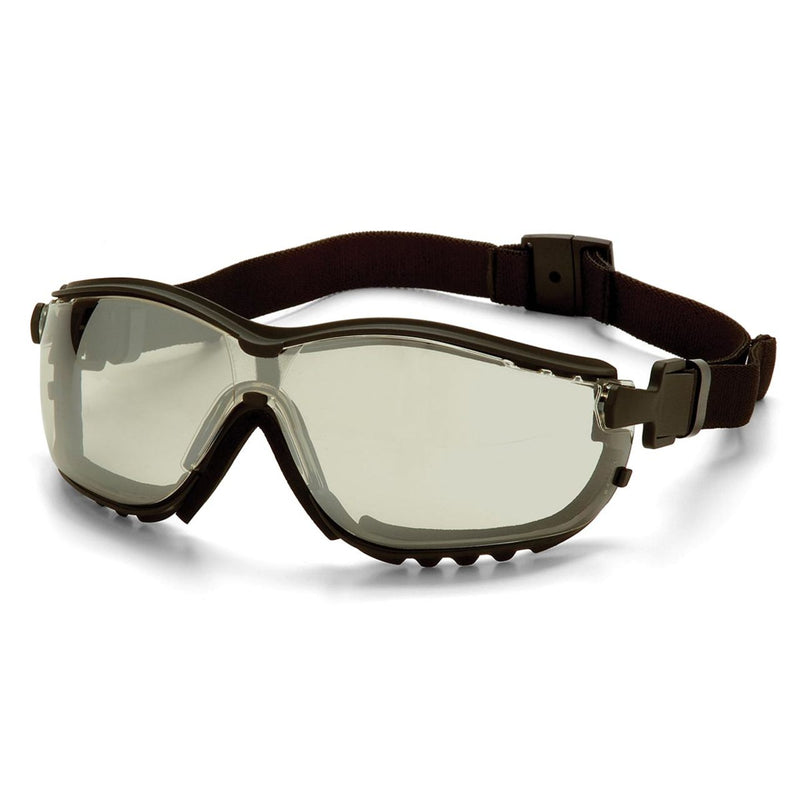 Pyramex V2G Foam Padded Sealed Safety Glasses - Indoor/Outdoor Mirror Anti-Fog Lens - Black Strap