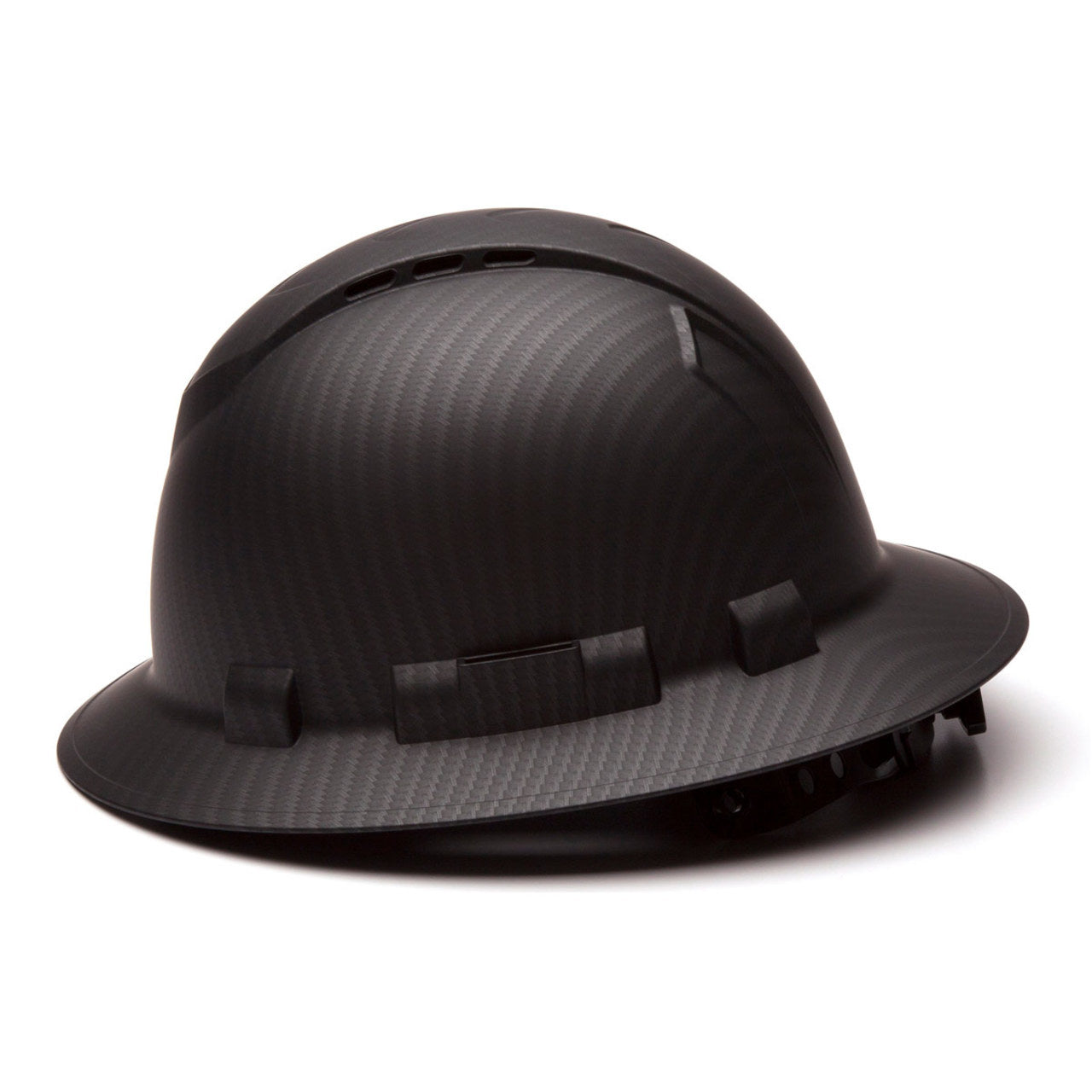 Custom Pyramex Ridgeline Vented Full Brim Hard Hat, 4-Point Ratchet Suspension, Matte Black Graphite