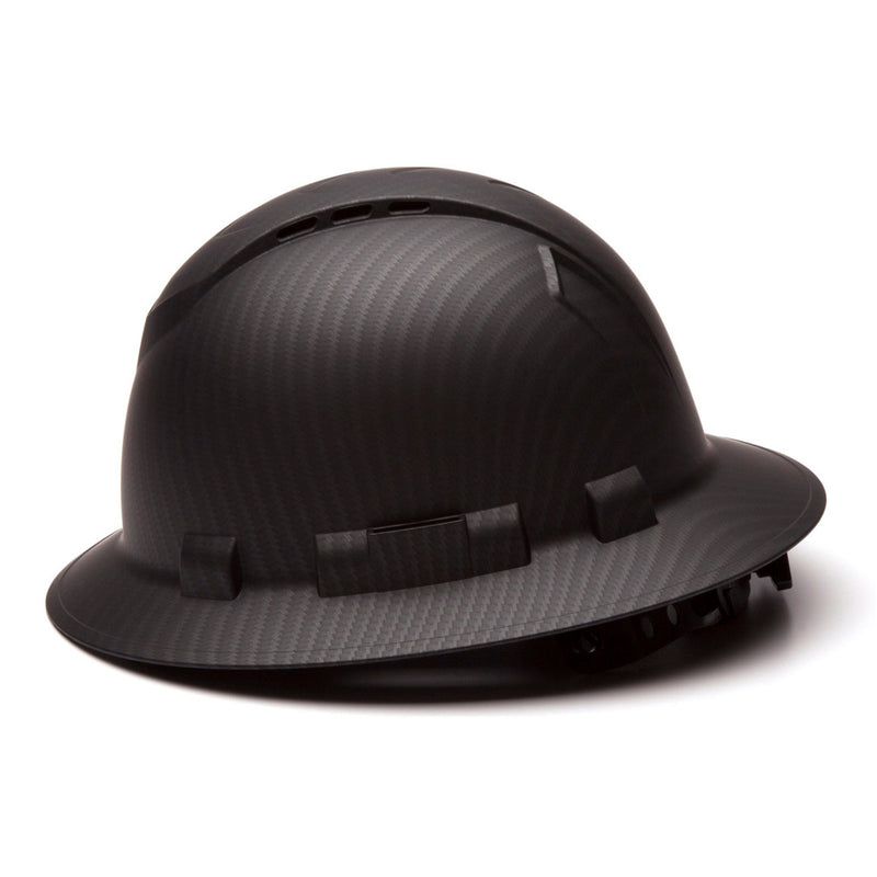 Custom Pyramex Ridgeline Vented Full Brim Hard Hat, 4-Point Ratchet Suspension, Matte Black Graphite