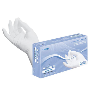 DASH Alasta Nitrile Exam Grade Disposable Gloves, White, 3.9 mil, Box of 100