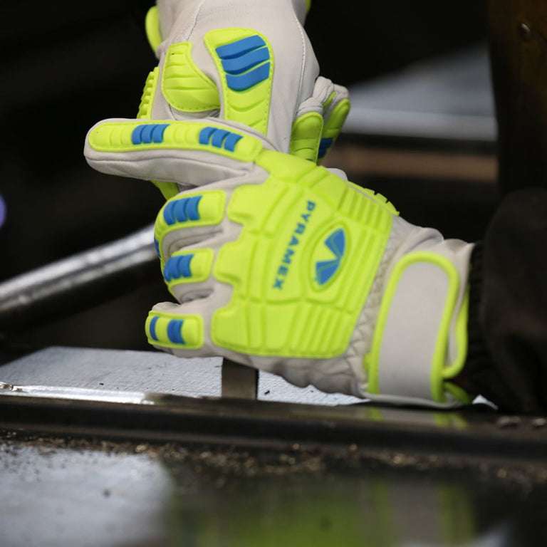 Pyramex GL3004CW Premium Grain Goatskin Hi-Vis Leather Driver A7 Cut Level 1 Impact Gloves, White
