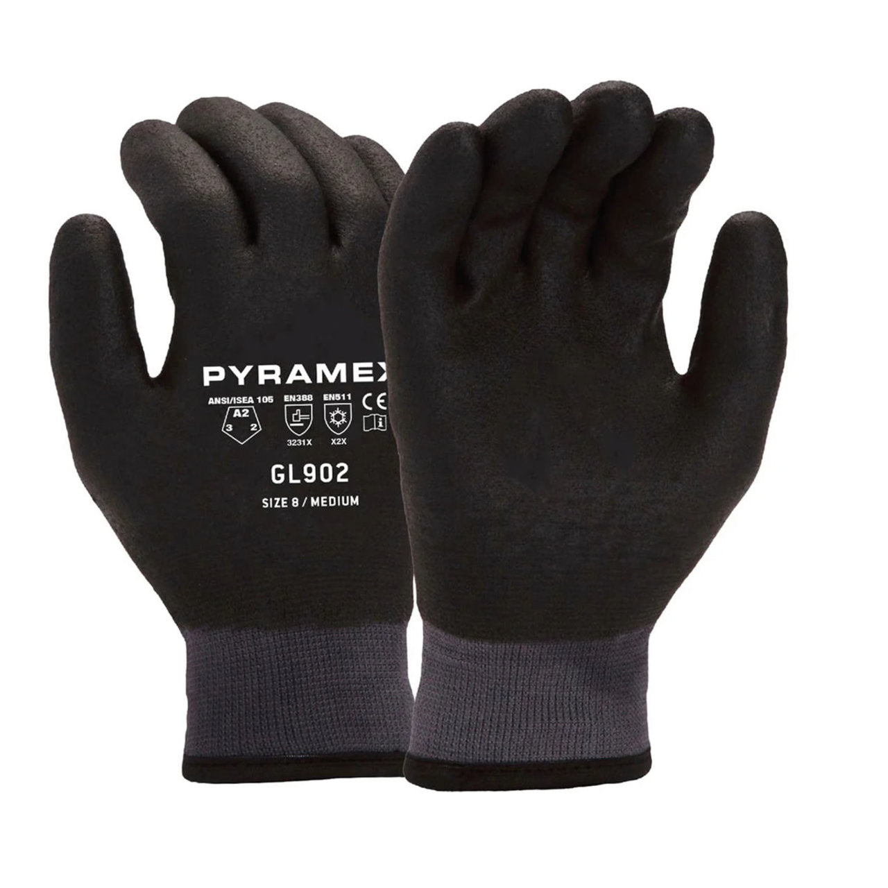 Pyramex Safety GL902 Insulated A2 Cut HPT Dipped Gloves, Black