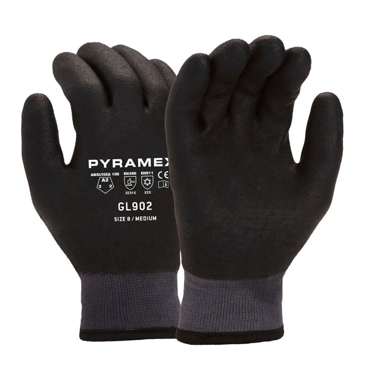 Pyramex Safety GL902 Insulated A2 Cut HPT Dipped Gloves, Black