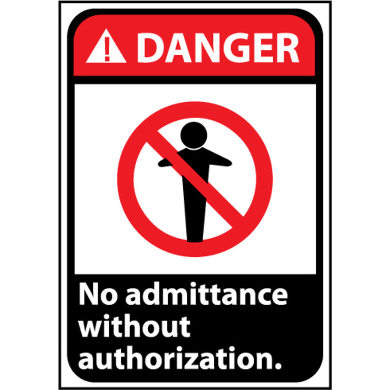 Danger No Admittance Without Authorization, 14x10 Pressure Sensitive Vinyl Sign