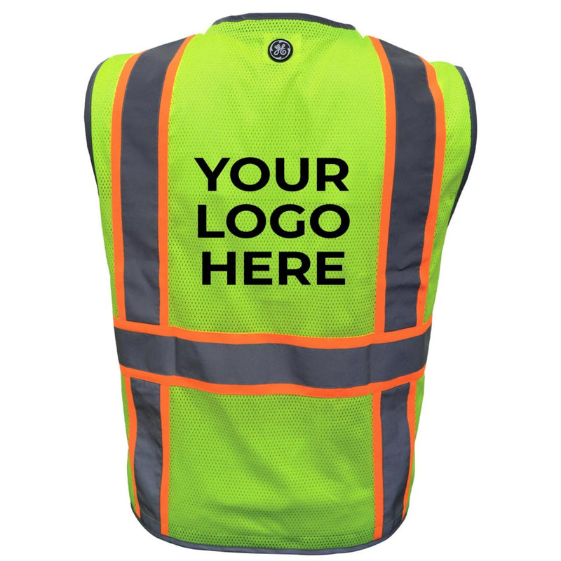 Custom General Electric Type R Class 2 Hi-Vis Heavy Duty Engineer Safety Vest with Contrasting Trim - Hi-Vis Green - GV086