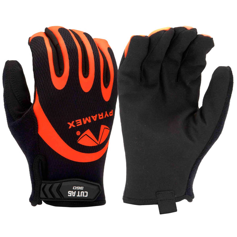Pyramex GL105CHT Hi-Vis Synthetic Leather A6 Cut Gloves, Hi-Vis Orange/Black