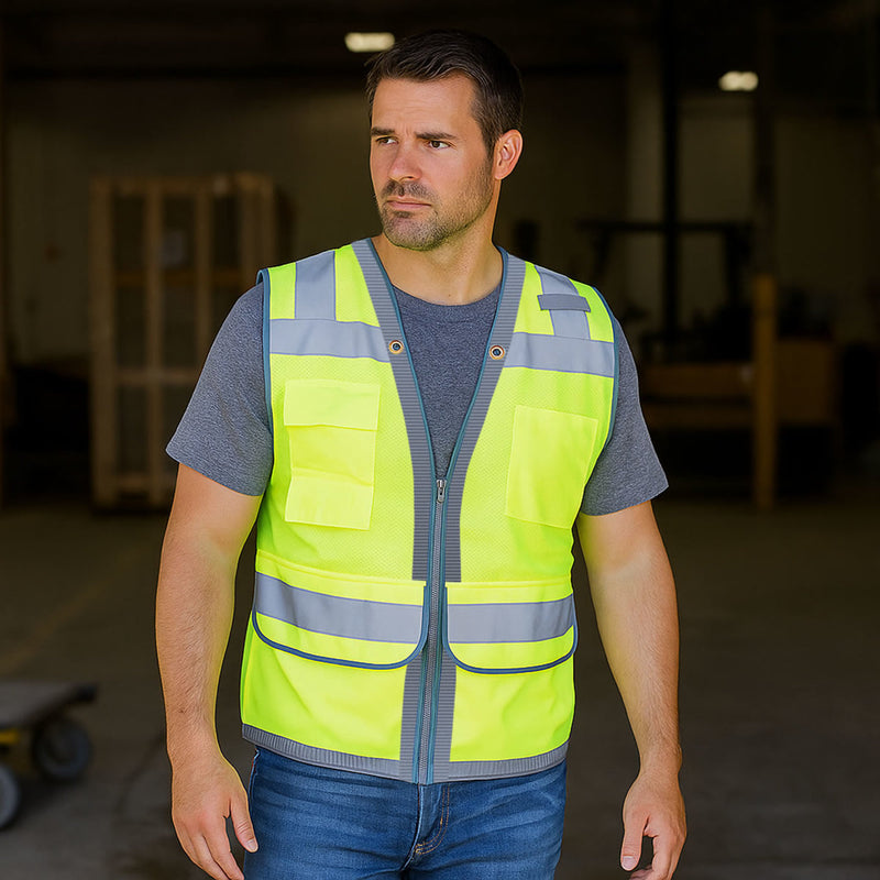 General Electric Type R Class 2 Hi-Vis Heavy Duty Surveyor Safety Vest, Hi-Vis Green, GV088