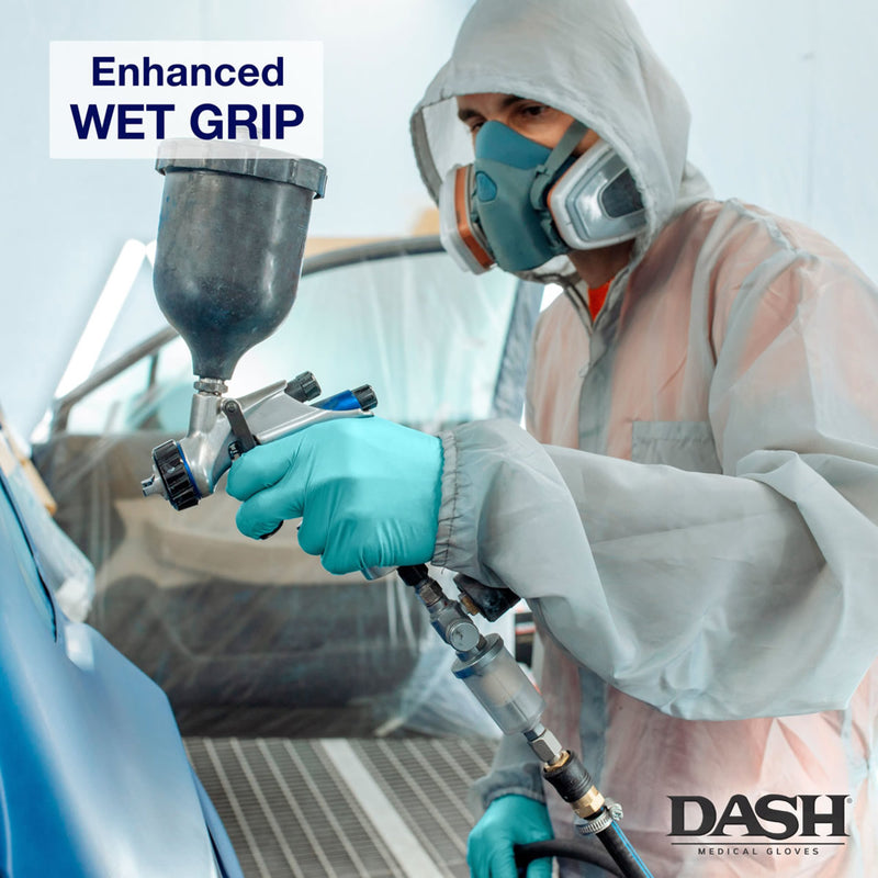 DASH True Comfort Blu Polychloroprene Exam Grade Disposable Gloves, Ocean Blue, 3.1 mil, Box of 100