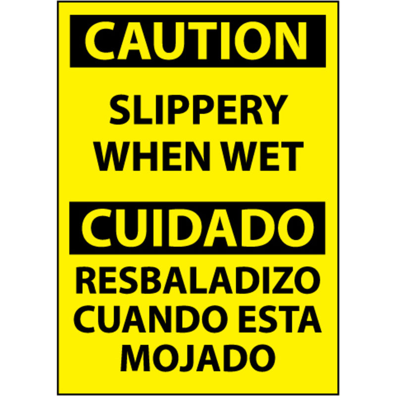 Caution, Slippery When Wet, Bilingual, 14x10 Plastic Sign