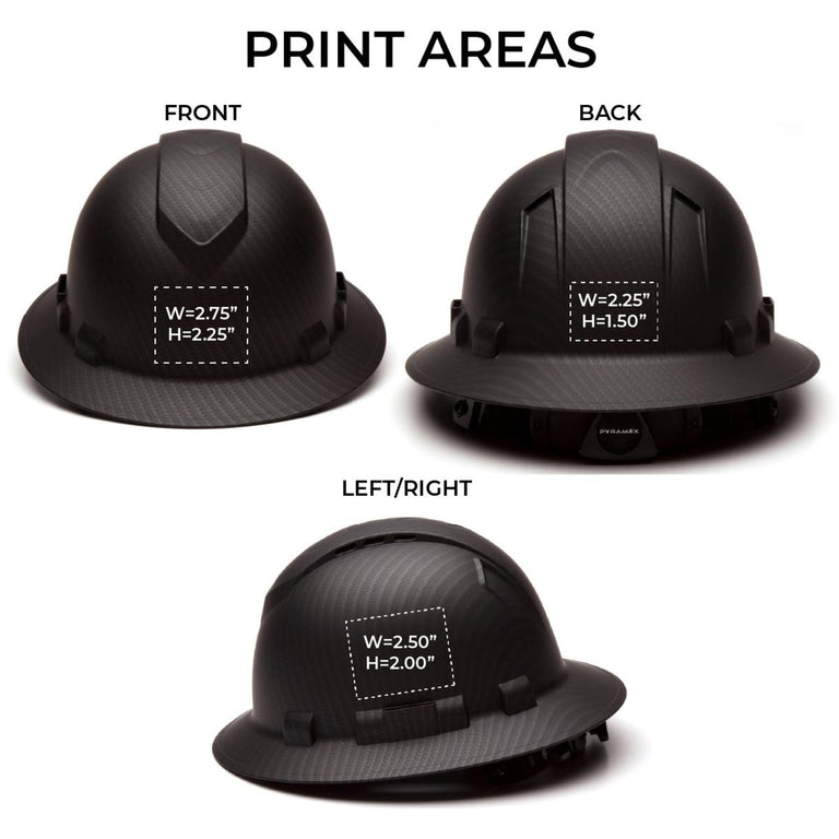 Custom Pyramex Ridgeline Vented Full Brim Hard Hat, 4-Point Ratchet Suspension, Matte Black Graphite