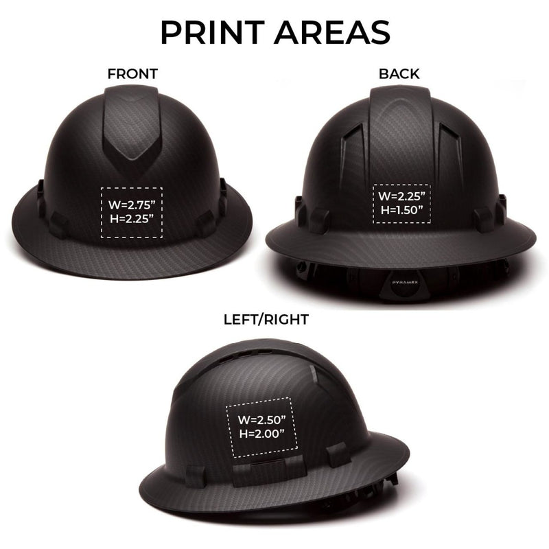 Custom Pyramex Ridgeline Vented Full Brim Hard Hat, 4-Point Ratchet Suspension, Matte Black Graphite