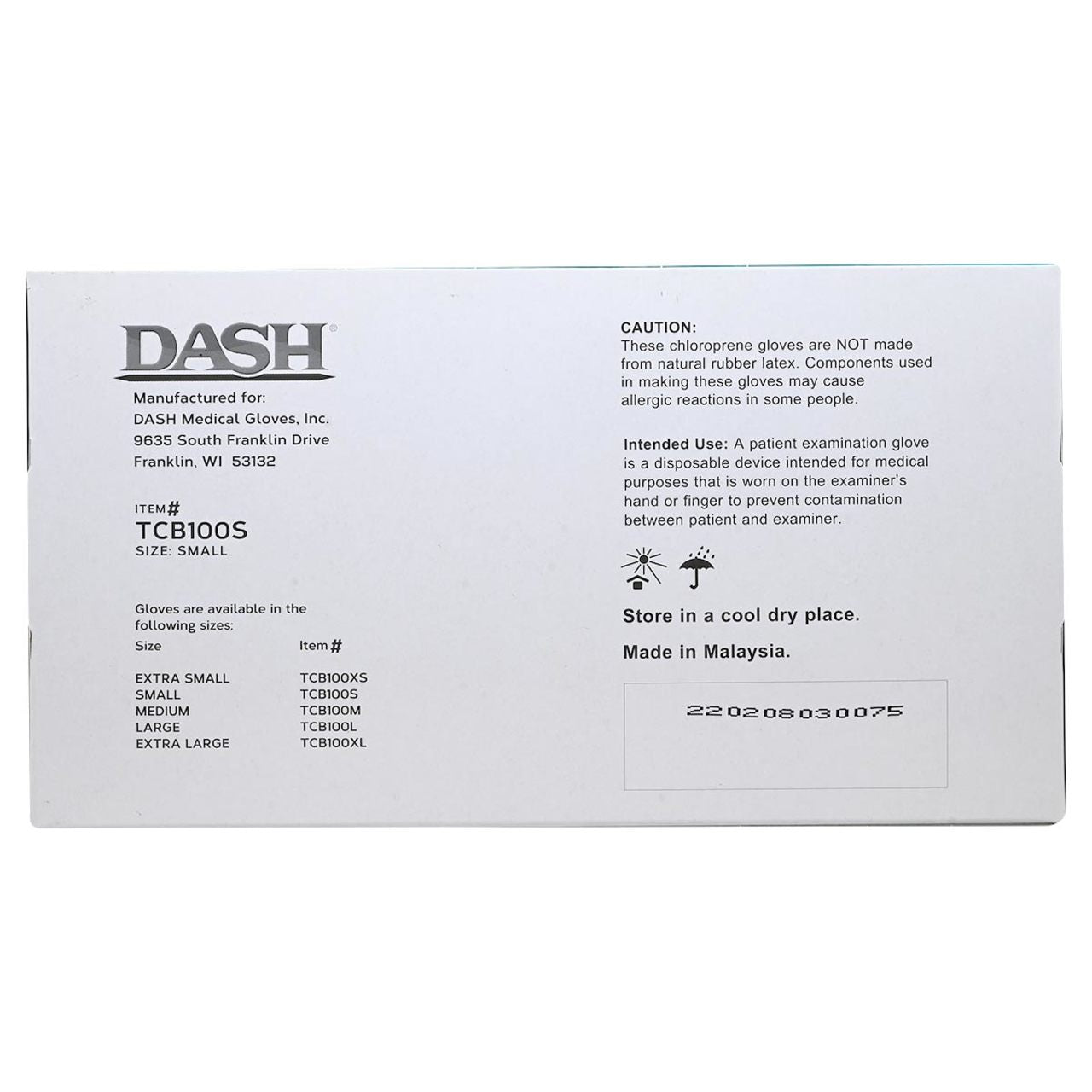 DASH True Comfort Blu Polychloroprene Exam Grade Disposable Gloves, Ocean Blue, 3.1 mil, Box of 100