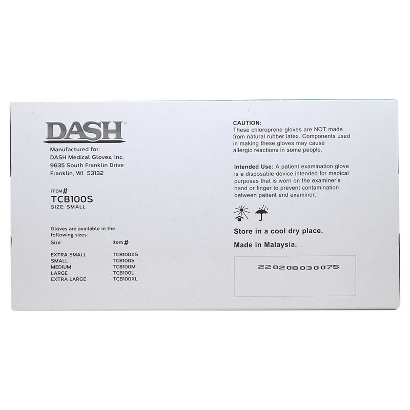 DASH True Comfort Blu Polychloroprene Exam Grade Disposable Gloves, Ocean Blue, 3.1 mil, Box of 100
