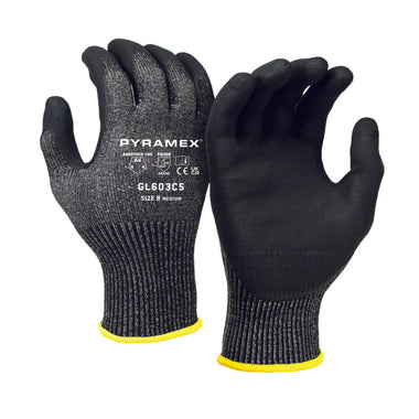 Pyramex GL603C5 A4 Cut Micro-Foam Nitrile Dipped Gloves, Gray
