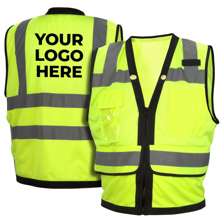 Custom Pyramex RVZ28 Type R Class 2 Hi-Vis Black Trim Mesh Safety Vest