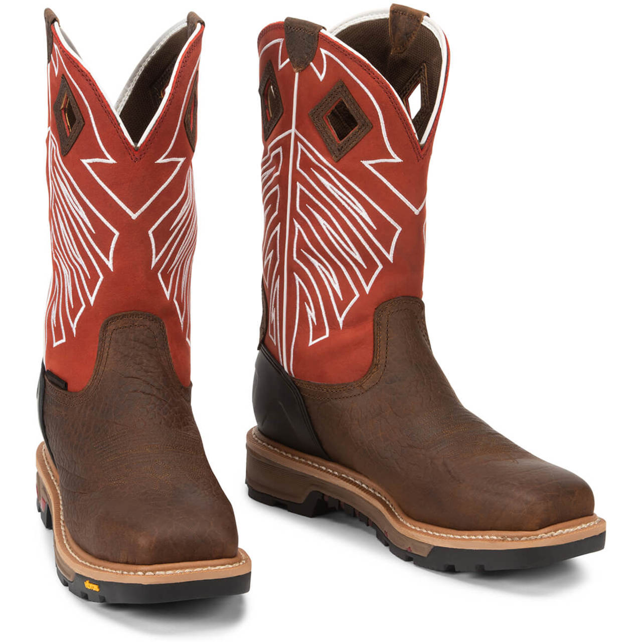 Justin Men's Roughneck 12" Waterproof EH Steel Toe Boots, WK2115, Brown