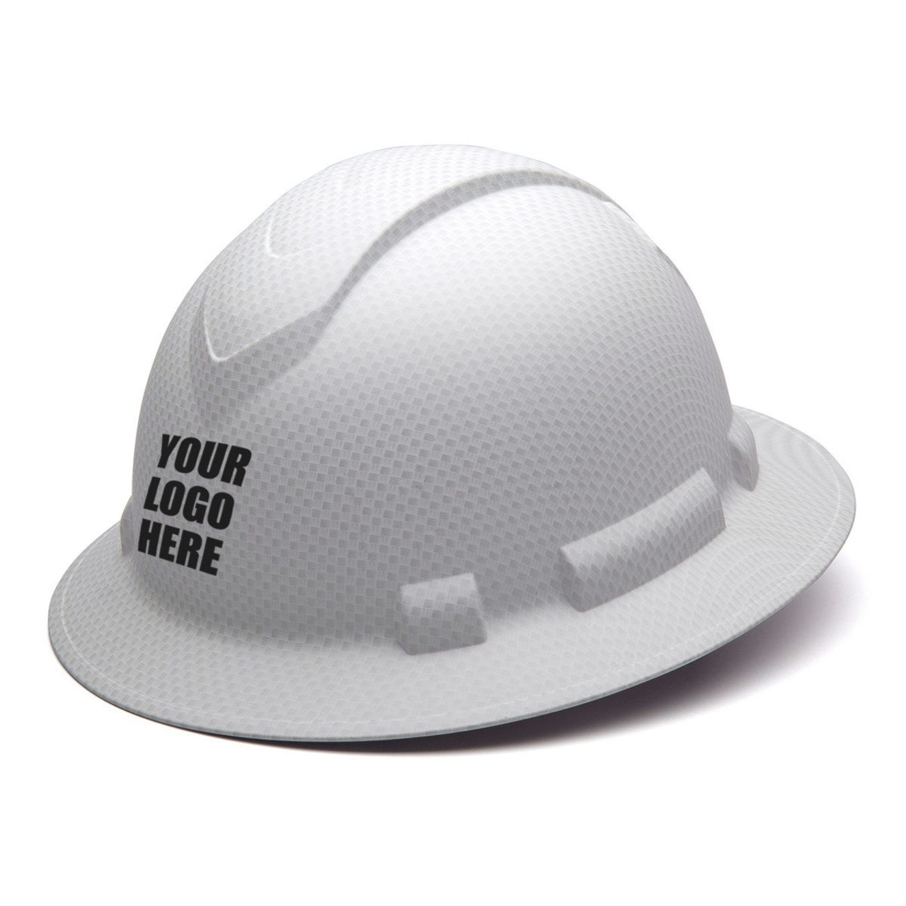 Custom Pyramex Ridgeline Full Brim Hard Hat, 4-Point Ratchet Suspension, Matte White Graphite
