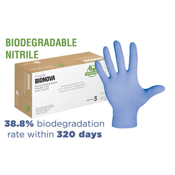 DASH BIONOVA PLBN200 Nitrile Exam Grade Disposable Gloves, Violet Blue, 3.9 mil, Box of 200