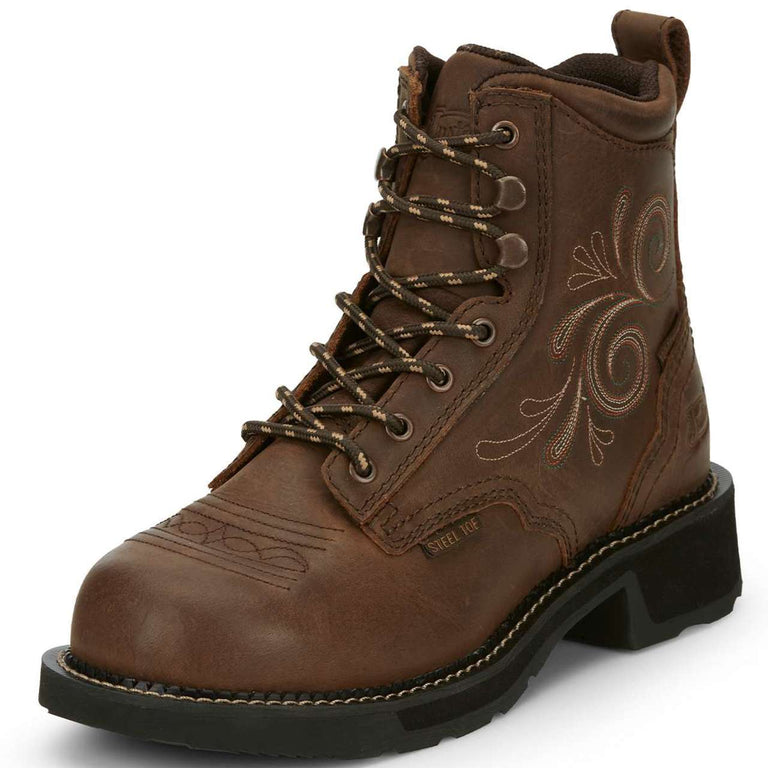 Justin Women's Katerina 6" Waterproof EH Steel Toe Boots, GY985, Brown