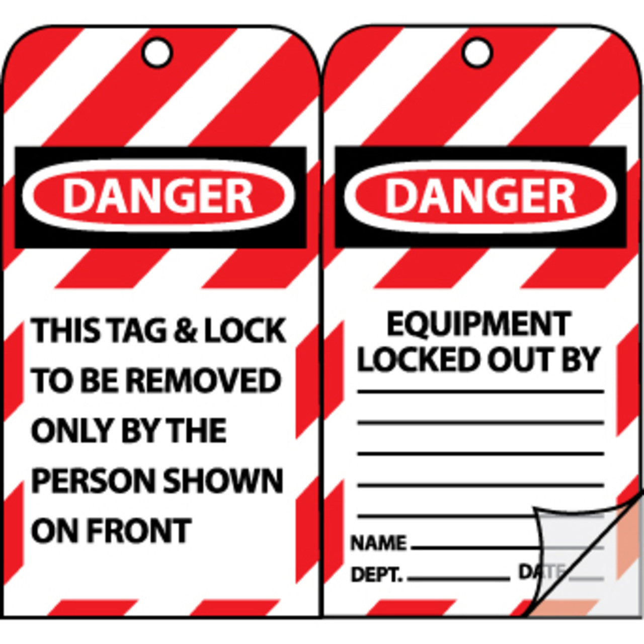 Danger Equipment Locked Out by 7.375x4 Heavy Paper Self Laminating Tags