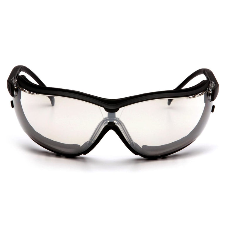 Pyramex V2G Foam Padded Sealed Safety Glasses - Indoor/Outdoor Mirror Anti-Fog Lens - Black Strap