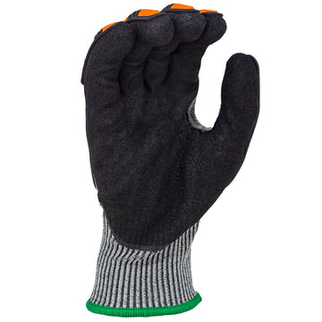 TASK ROCKDARE 13G ANSI A5 Cut Resistant Double Dipped Sandy Nitrile Coated Impact Gloves, Gray - RD1019