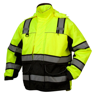 Pyramex RPB36 Type R Class 3 Hi-Vis Waterproof 2-in-1 Quilt Lined Parka - Hi-Vis Lime Green