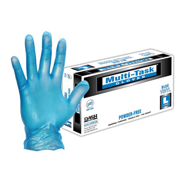 DASH Multi-Task Vinyl Disposable Gloves, Blue, 2.4 mil, Box of 100