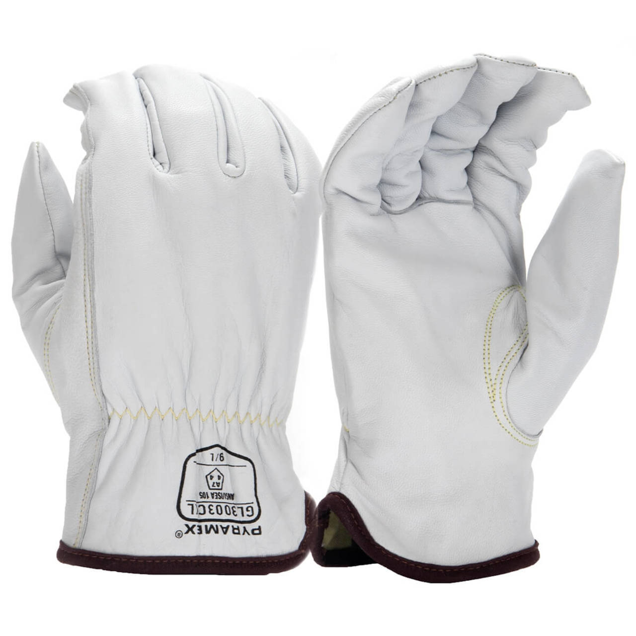 Pyramex GL3003CK Premium Grain Goatskin Leather Driver Para-Aramid A7 Cut Gloves, White