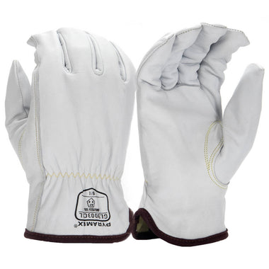 Pyramex GL3003CK Premium Grain Goatskin Leather Driver Para-Aramid A7 Cut Gloves, White