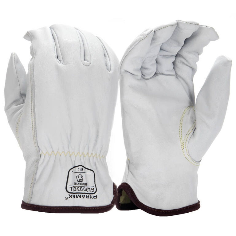 Pyramex GL3003CK Premium Grain Goatskin Leather Driver Para-Aramid A7 Cut Gloves, White