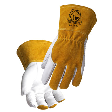 Black Stallion GM1510 Premium Goatskin MIG Welding Gloves , Natural/White