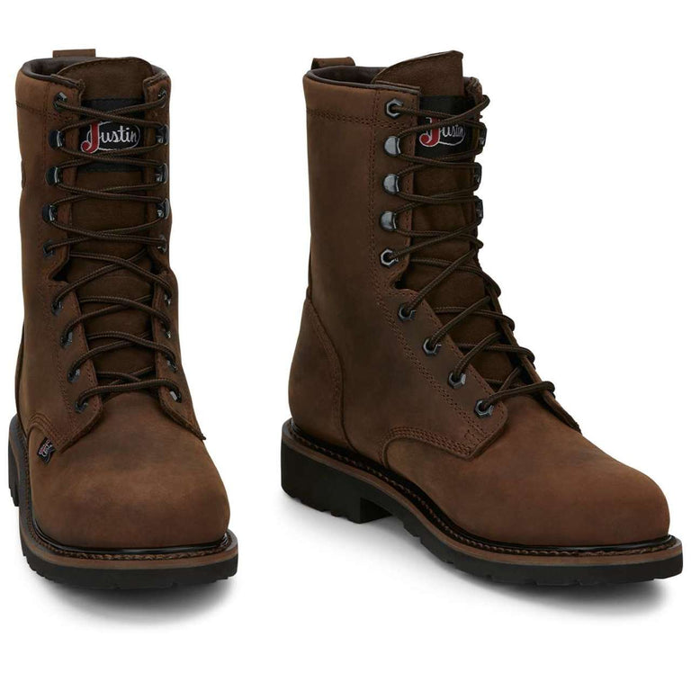 Justin Men's Drywall 8" Waterproof EH Steel Toe Boots, SE961, Brown