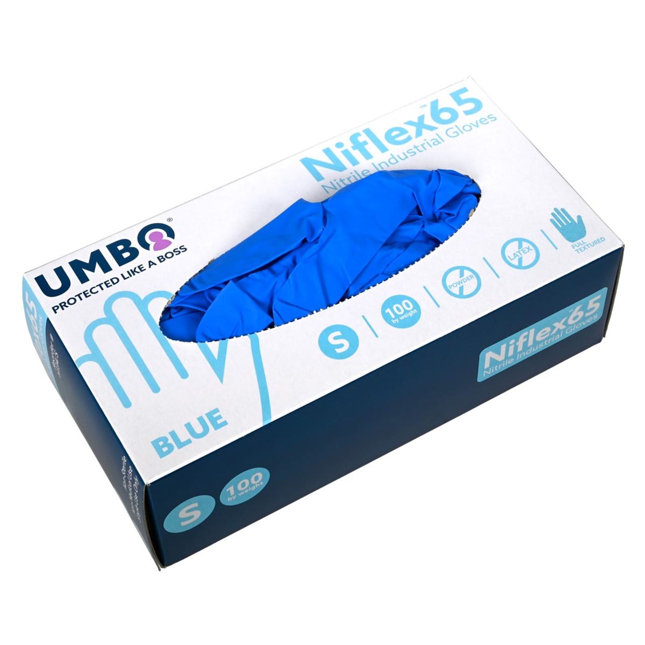 UMBO Niflex65 Nitrile Disposable Gloves, 6 mil, Blue - H134 - Box of 100