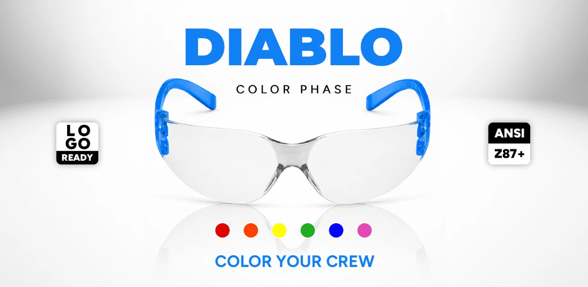 Sunglasses with 'Diablo' branding on a white background