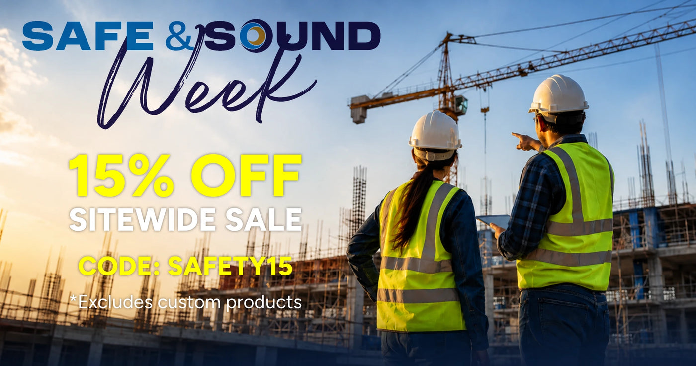 National Safe and Sound Week: 15 percent off face, hearing and respiratory protection, signs and labels, with code SAFETY15