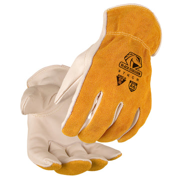 Black Stallion 97KCR A6 Cut Resistant Grain Cowhide Leather Driver Gloves, Brown/Natural