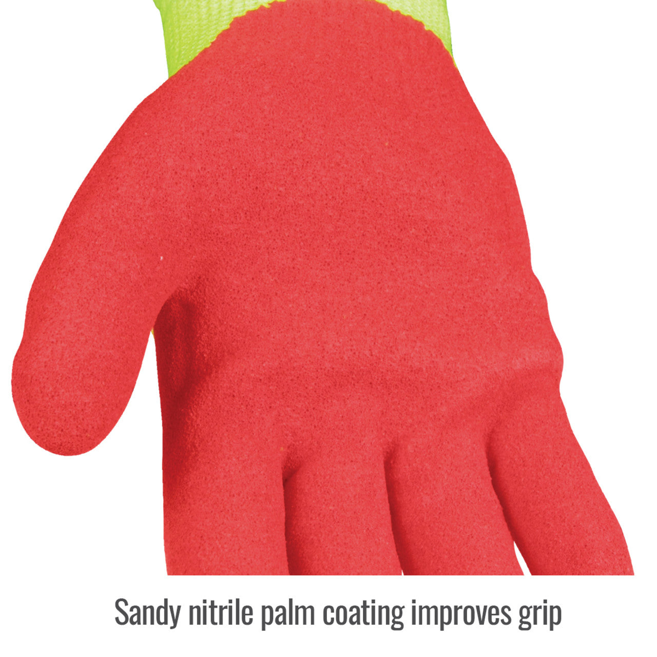 Black Stallion GR5030 AccuFlex Hi-Vis A6 Cut Sandy Nitrile Coated Gloves, Hi-Vis Green/Red