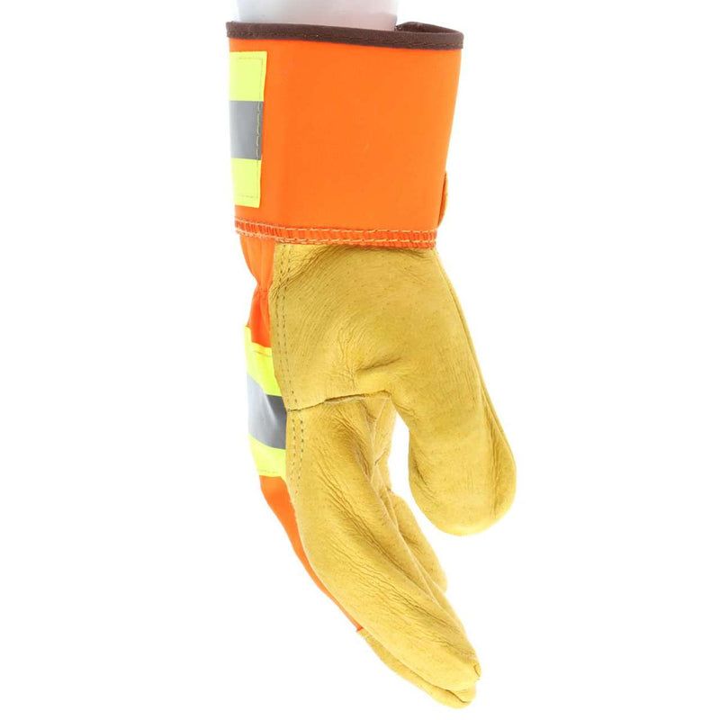 Hi-Vis Reflective Insulated Fleece Lined Leather Palm Work Gloves, 19251