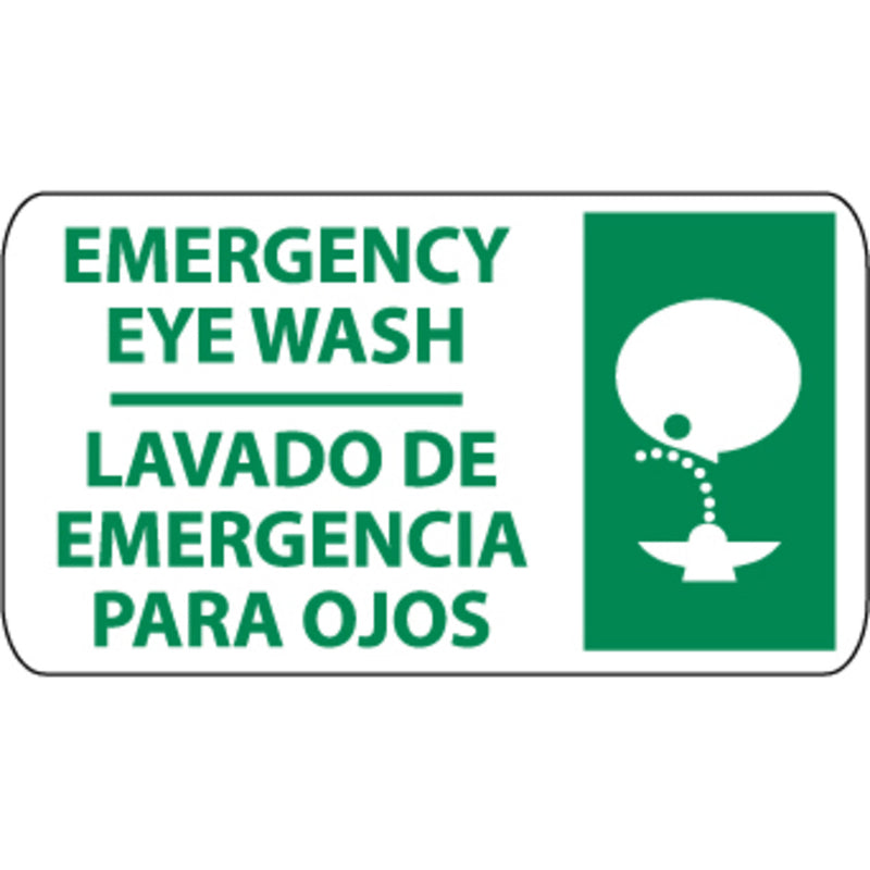 Emergency Eye Wash, Bilingual with Graphic, 10x18, Pressure Sensitive Vinyl Sign