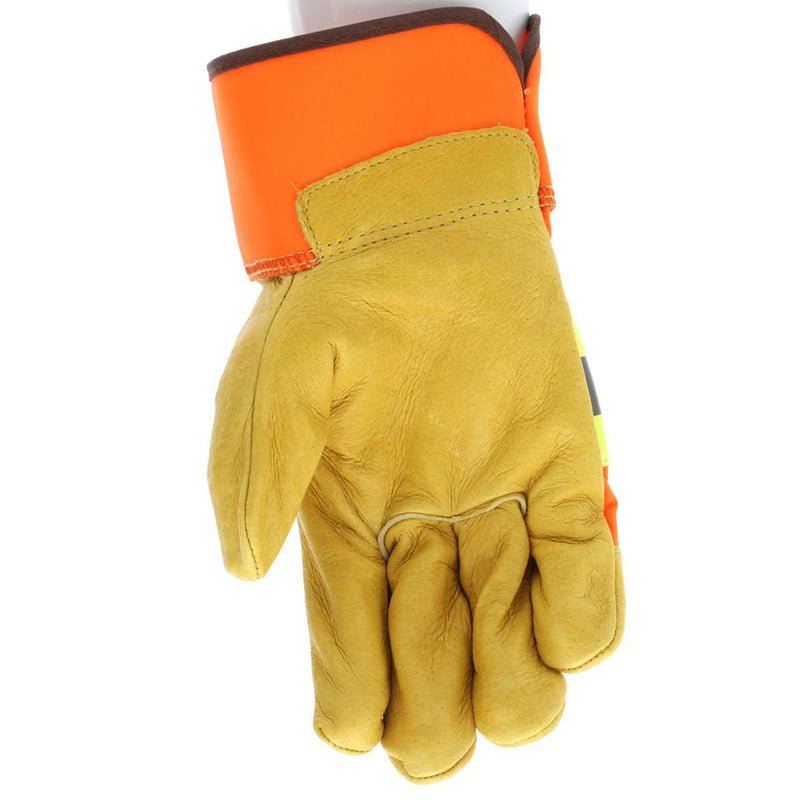 Hi-Vis Reflective Insulated Fleece Lined Leather Palm Work Gloves, 19251