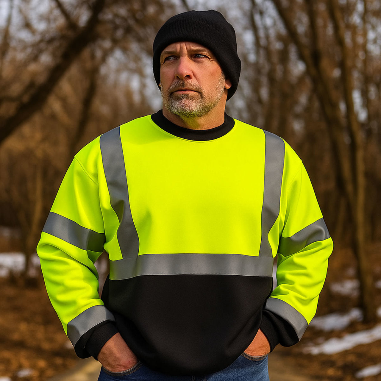 OccuNomix Type R Class 3 High-Vis Black Bottom Crew Sweatshirt - LUX-CSWTB