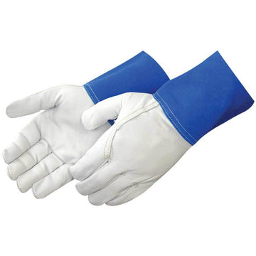 Custom GL360 Leather TIG Welding Gloves, Premium Goatskin, White/Blue, 36 Pairs