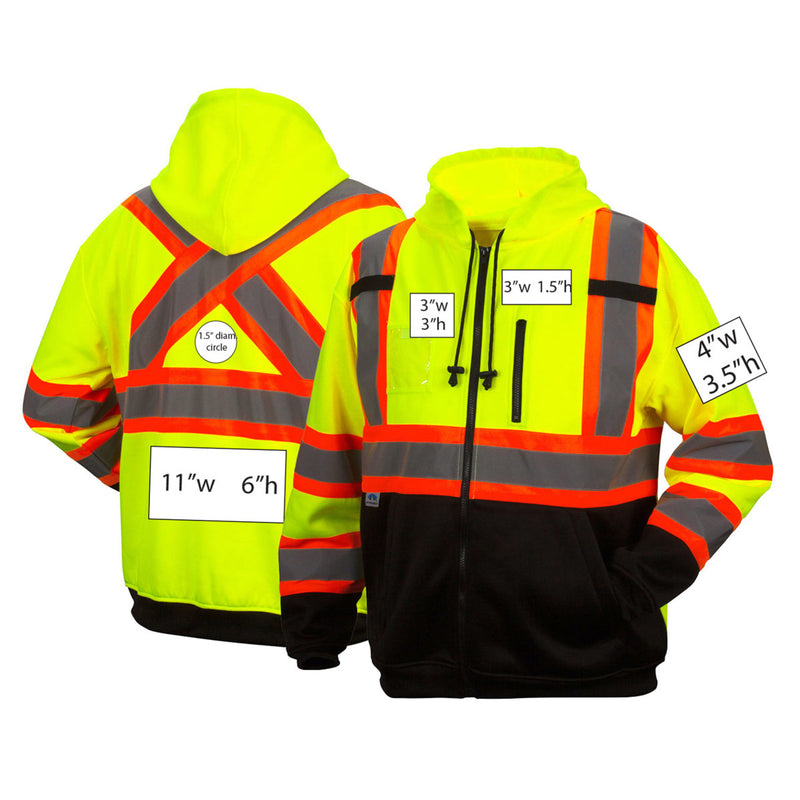Custom Pyramex RCSZH33 Type R Class 3 High-Vis Zip Black Bottom Sweatshirt with X-Back - High Vis Lime Green
