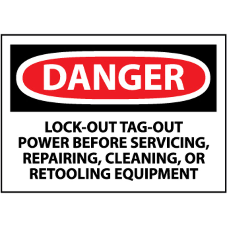 Danger Lockout Tagout Power Before Servicing Repairing Cleaning 3x5 Vinyl Safety Label 5 Per Package