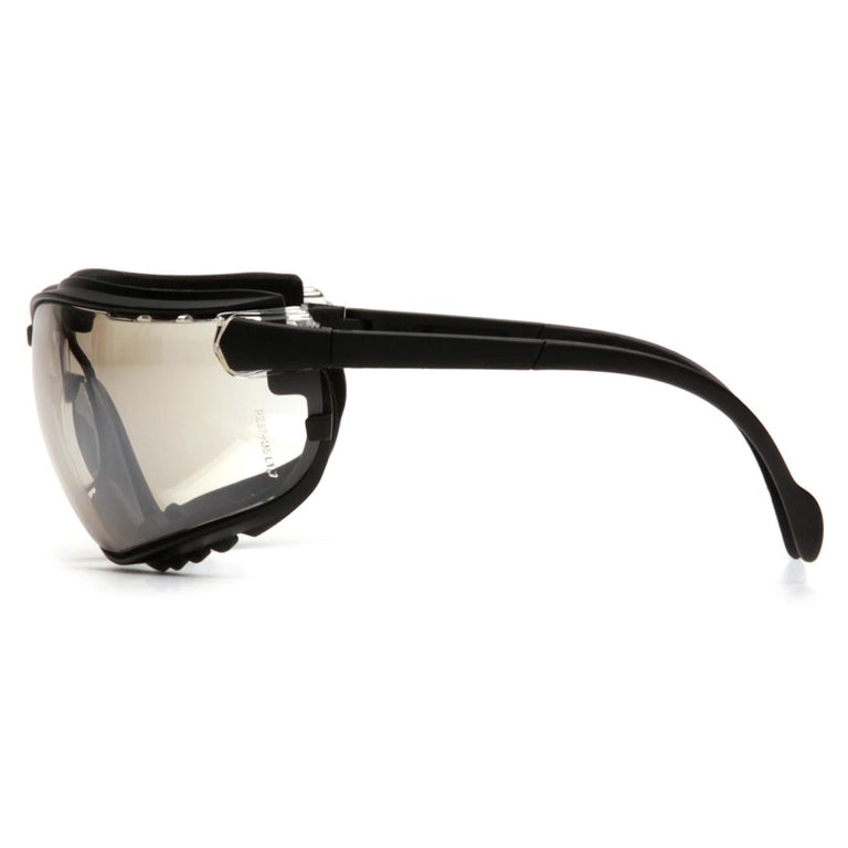 Pyramex V2G Foam Padded Sealed Safety Glasses - Indoor/Outdoor Mirror Anti-Fog Lens - Black Strap