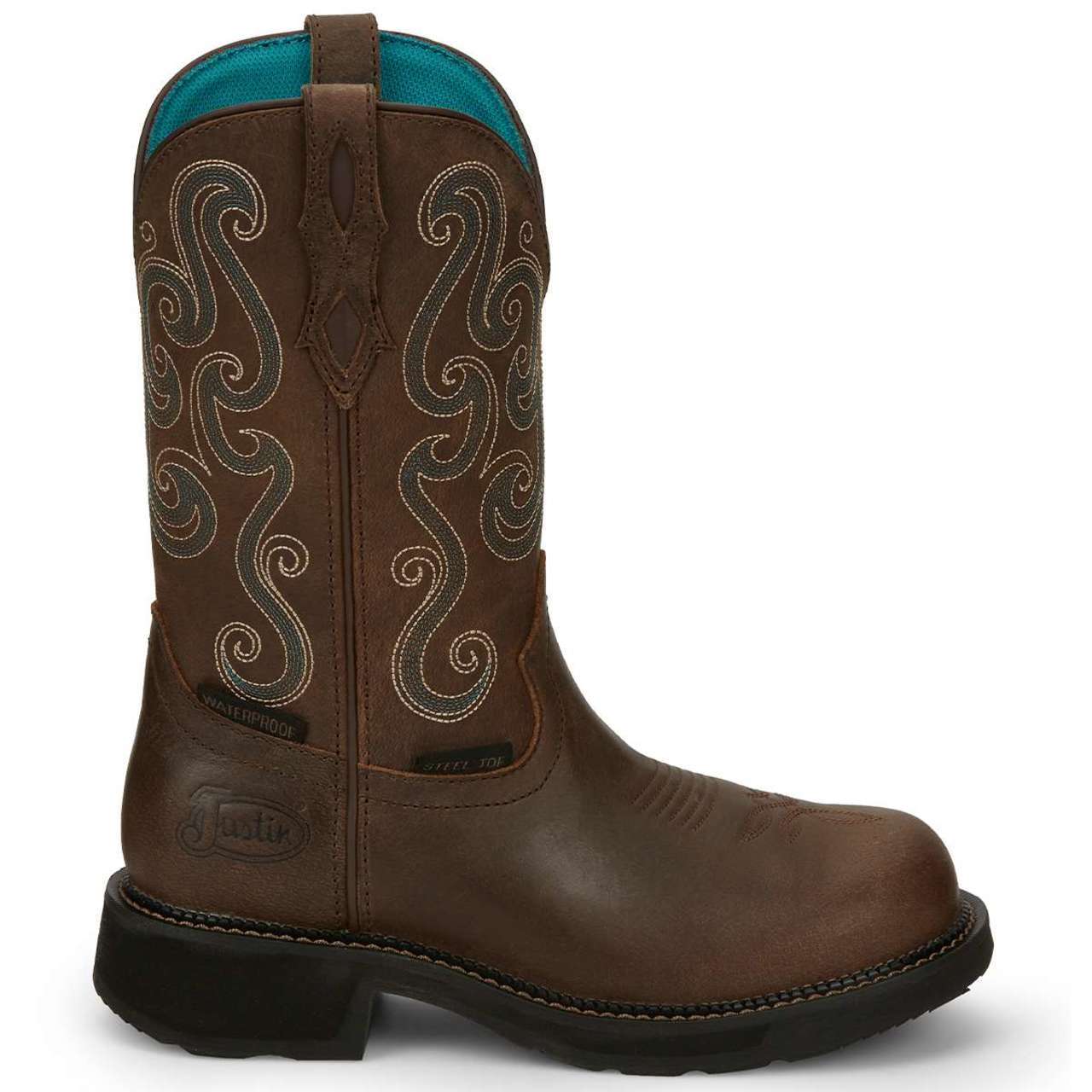 Justin Women's Tasha 11" Waterproof EH Steel Toe Boots, GY9991, Brown